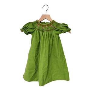 Jess Joo By Lollypop Kids Green Christmas Candy Cane Smocked Cotton Dress 2T